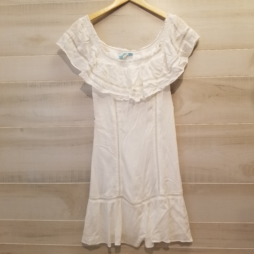 {M} NWT Francesca Casola Lace Off The Shoulder Corset Tie Back Ivory Dress - Picture 2 of 14